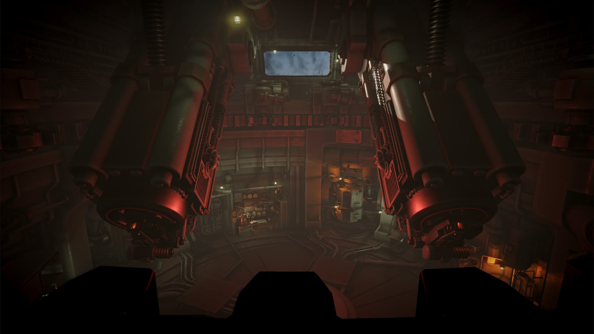 IRON NEST dramatic low-angle view of twin gun barrels