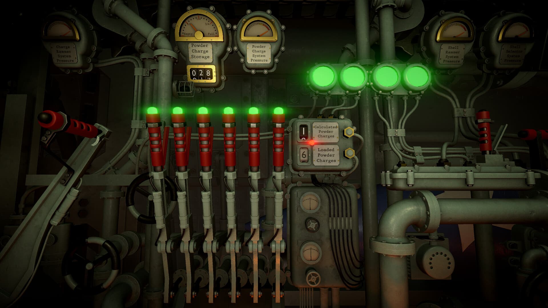 IRON NEST control panel with red levers and green status lights